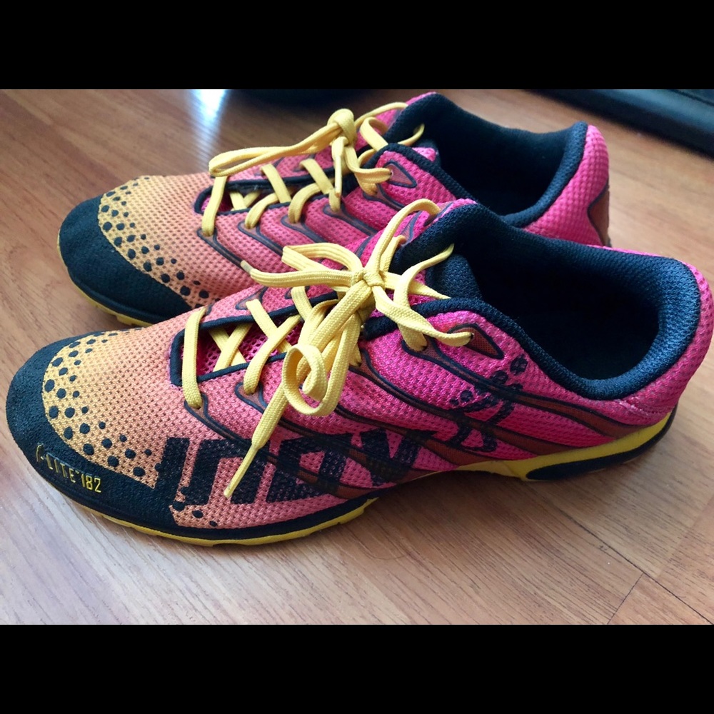 Inov-8 Inov8 f-lite 182 pink yellow black shoes size 6.5 women sneakers workout